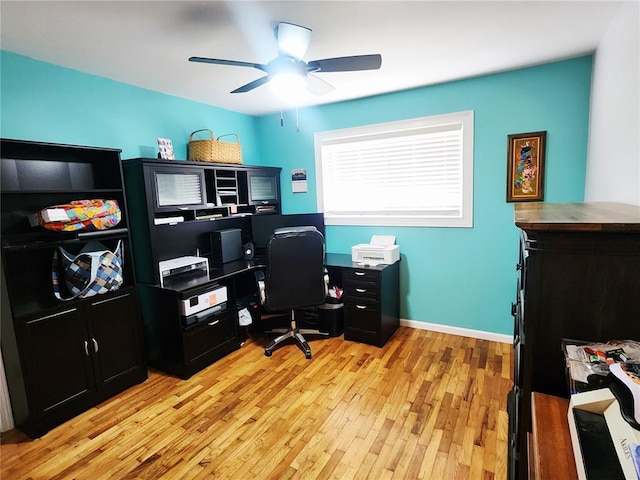 1104 Ringo St, Mexico, MO 65265 - office featuring ceiling fan, light wood-style floors, and baseboards