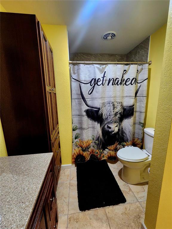 1104 Ringo St, Mexico, MO 65265 - full bathroom with toilet, a shower with curtain, and a textured wall
