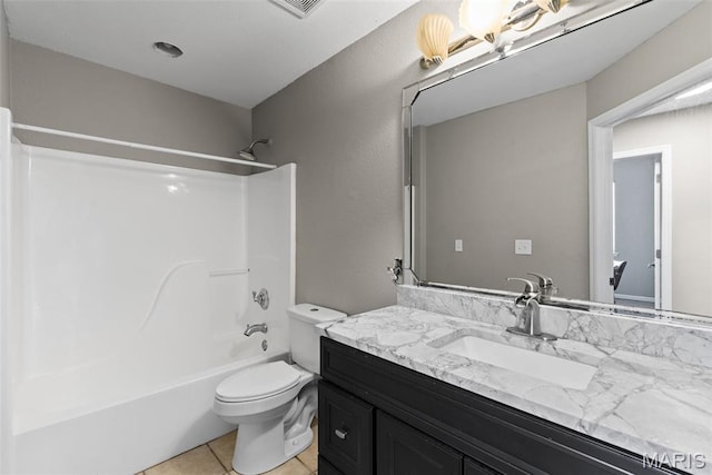 122 Morgan Lake Rd, De Soto, MO 63020 - bathroom with vanity, bathing tub / shower combination, tile patterned flooring, and toilet