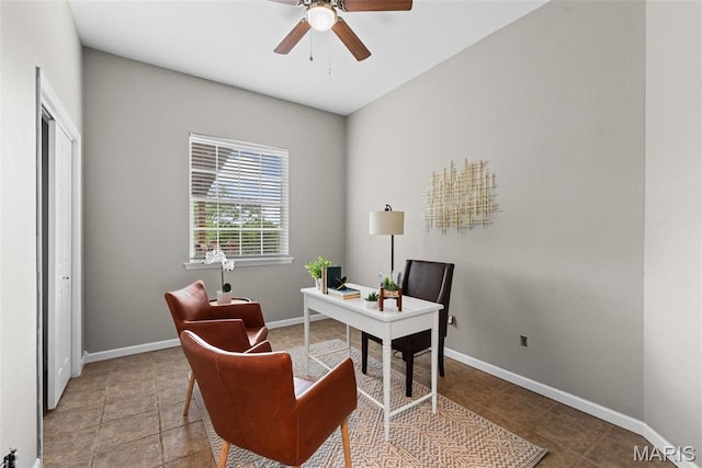 122 Morgan Lake Rd, De Soto, MO 63020 - office space with tile patterned floors, a ceiling fan, and baseboards