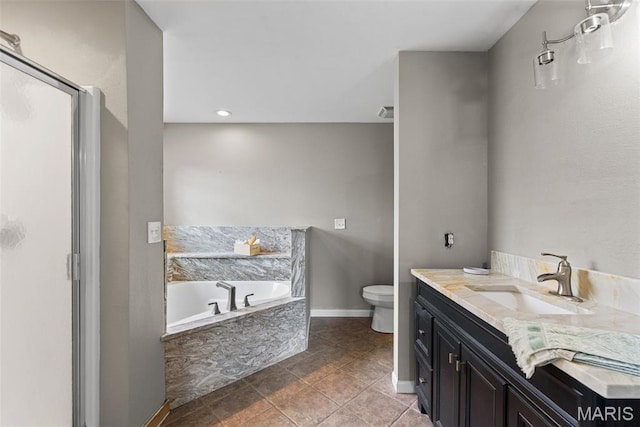 122 Morgan Lake Rd, De Soto, MO 63020 - bathroom with a shower stall, vanity, a bath, baseboards, and toilet