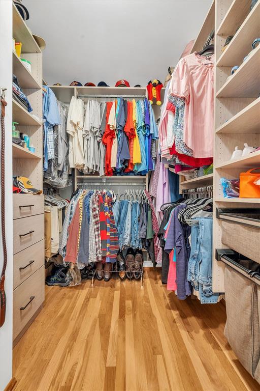 walk in closet featuring wood finished floors
