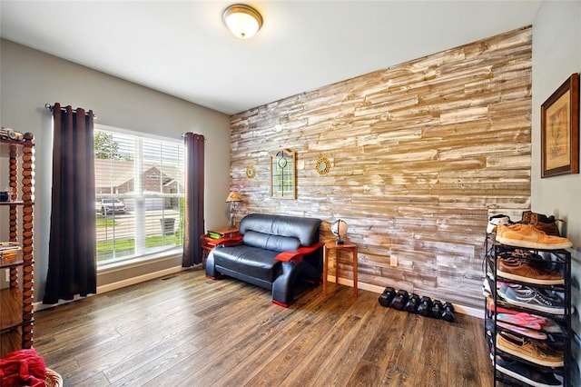 491 Cypress Creek Ln, Imperial, MO 63052 - living area featuring wood finished floors, baseboards, and wood walls