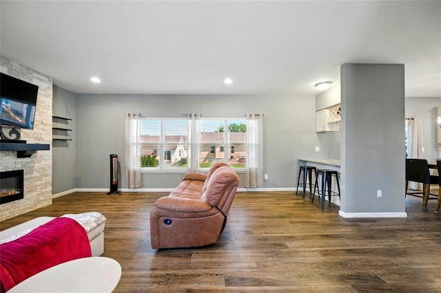 491 Cypress Creek Ln, Imperial, MO 63052 - living area featuring wood finished floors, a fireplace, baseboards, and recessed lighting