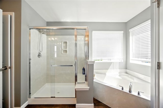 491 Cypress Creek Ln, Imperial, MO 63052 - full bath featuring a stall shower, a bath, and wood finished floors