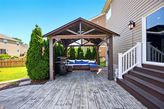 491 Cypress Creek Ln, Imperial, MO 63052 - wooden terrace featuring an outdoor living space, a gazebo, and area for grilling