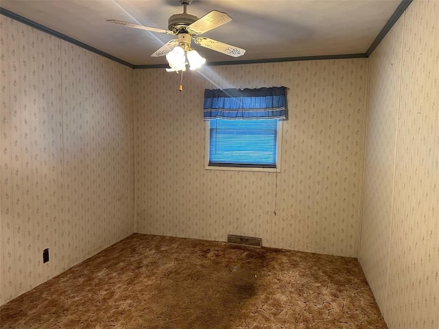 16864 State Highway 32, Bismarck, MO 63624 - empty room featuring ornamental molding, carpet floors, and ceiling fan