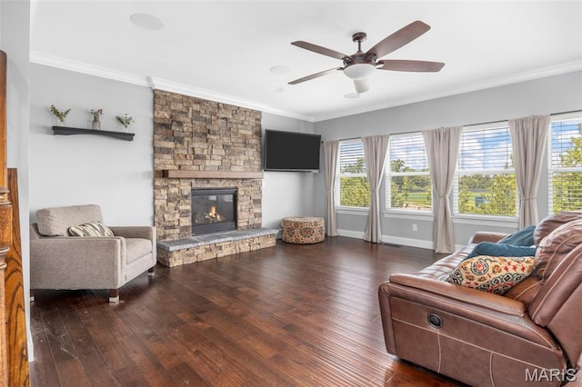 137 Countryshire Dr, Lake St Louis, MO 63367 - living room with ornamental molding, ceiling fan, hardwood / wood-style floors, and healthy amount of natural light