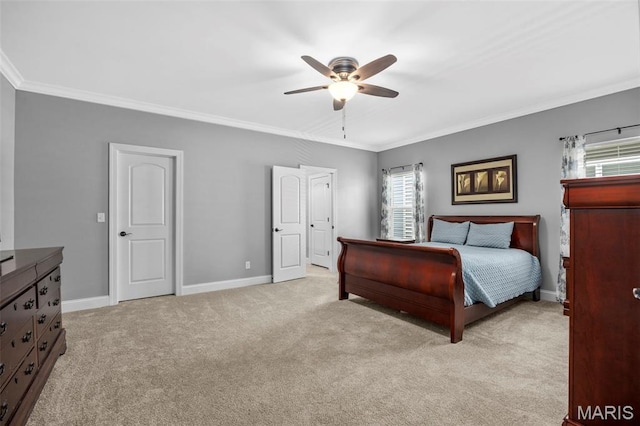 137 Countryshire Dr, Lake St Louis, MO 63367 - bedroom with crown molding, light colored carpet, baseboards, and a ceiling fan