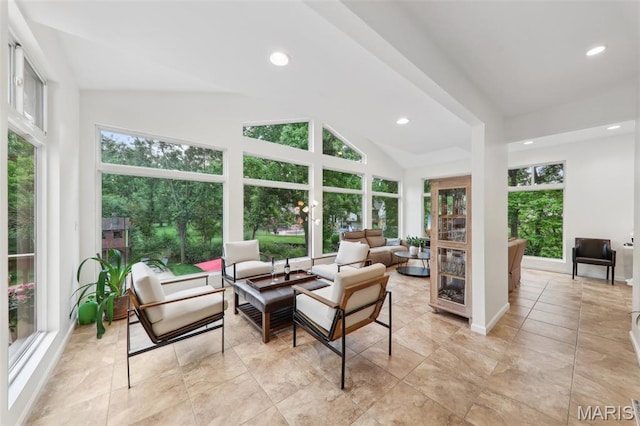 200 Hibler Oaks Dr, Creve Coeur, MO 63141 - sunroom / solarium with recessed lighting, lofted ceiling, and tile patterned flooring