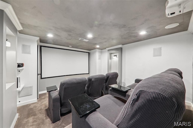 200 Hibler Oaks Dr, Creve Coeur, MO 63141 - cinema featuring carpet floors, recessed lighting, baseboards, and crown molding