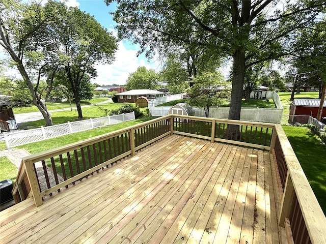 wooden deck with central air condition unit
