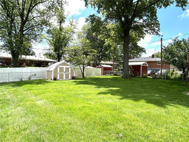 view of yard featuring a shed and an outdoor structure