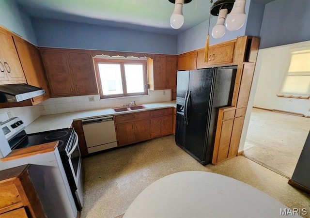 820 Lebanon Ave, Belleville, IL 62221 - kitchen with dishwasher, black fridge with ice dispenser, stainless steel electric range oven, decorative backsplash, and light countertops