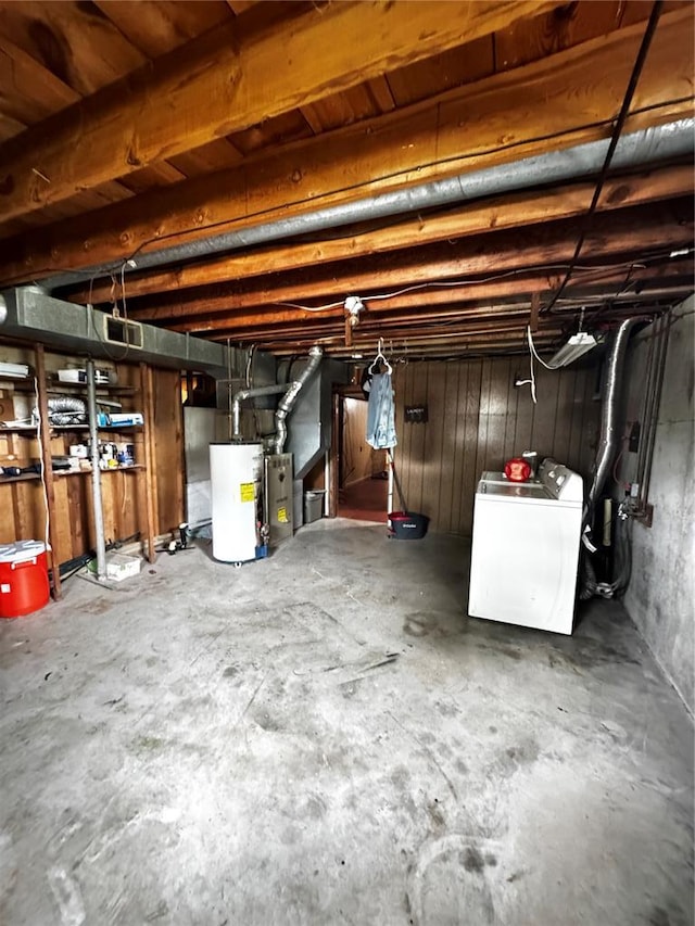 308 N Ellen St, Dixon, MO 65459 - unfinished basement featuring washer / clothes dryer and water heater