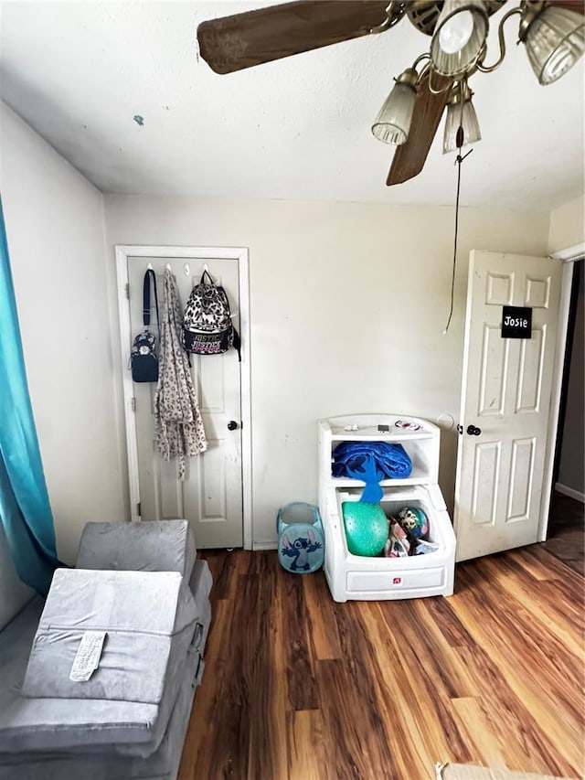 308 N Ellen St, Dixon, MO 65459 - bedroom with wood finished floors and a ceiling fan