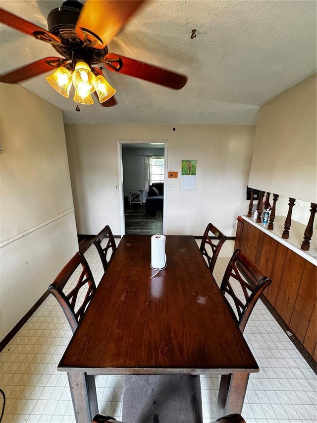 308 N Ellen St, Dixon, MO 65459 - dining area with a ceiling fan, light flooring, and a textured ceiling
