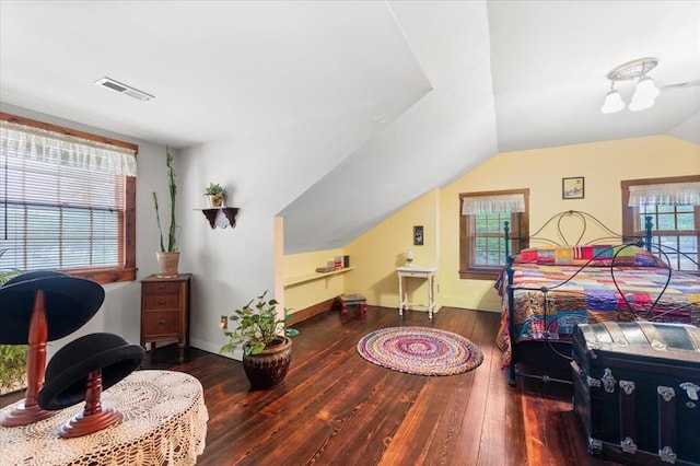 100 W Alton St, Marine, IL 62061 - bedroom with hardwood / wood-style floors, lofted ceiling, and multiple windows