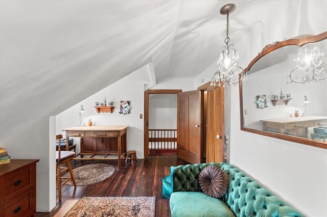 100 W Alton St, Marine, IL 62061 - bedroom featuring wood finished floors, a chandelier, and lofted ceiling
