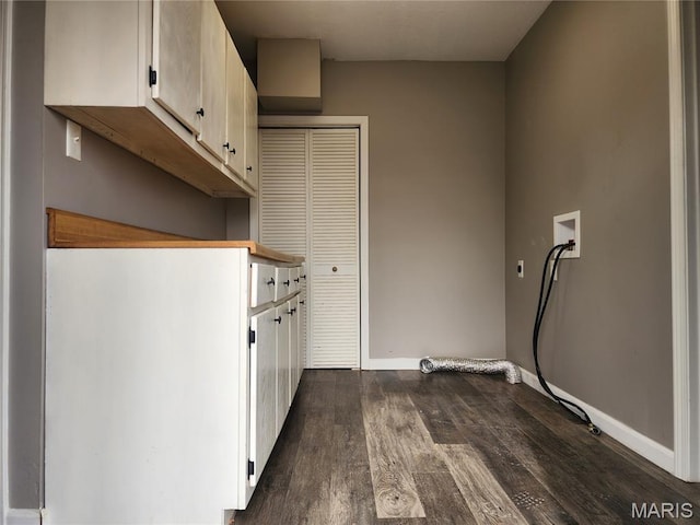 342 Deer Run Acres A, Williamsville, MO 63967 - washroom featuring cabinet space, hookup for an electric dryer, dark wood finished floors, hookup for a washing machine, and baseboards