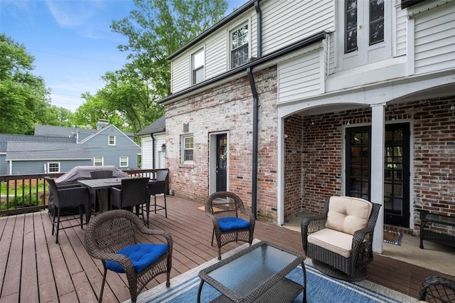 301 Dawson Ct, Webster Groves, MO 63119 - wooden terrace featuring outdoor dining space and an outdoor hangout area