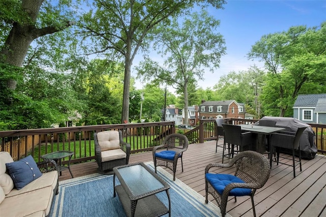 301 Dawson Ct, Webster Groves, MO 63119 - deck featuring outdoor dining area and view of wooded area