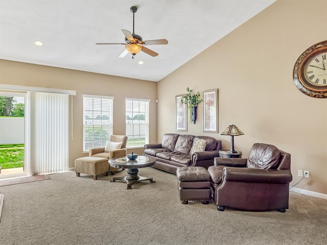 1569 Ghent Rd, Columbia, IL 62236 - carpeted living area with ceiling fan, plenty of natural light, recessed lighting, baseboards, and high vaulted ceiling
