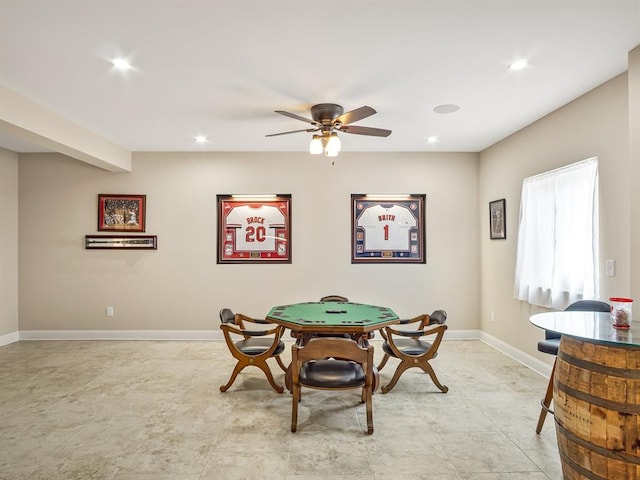 1569 Ghent Rd, Columbia, IL 62236 - recreation room with a ceiling fan, baseboards, and recessed lighting