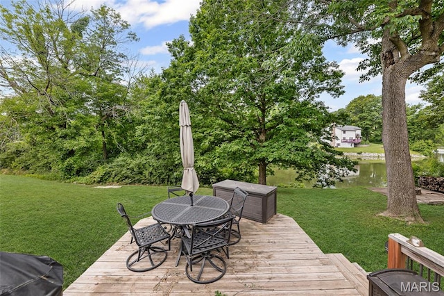 7 Tall Oaks Dr, Troy, IL 62294 - wooden deck with a yard, a water view, and outdoor dining space