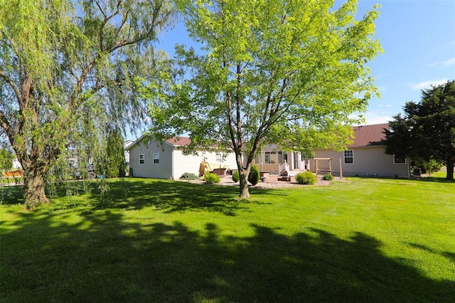 view of green lawn featuring a patio