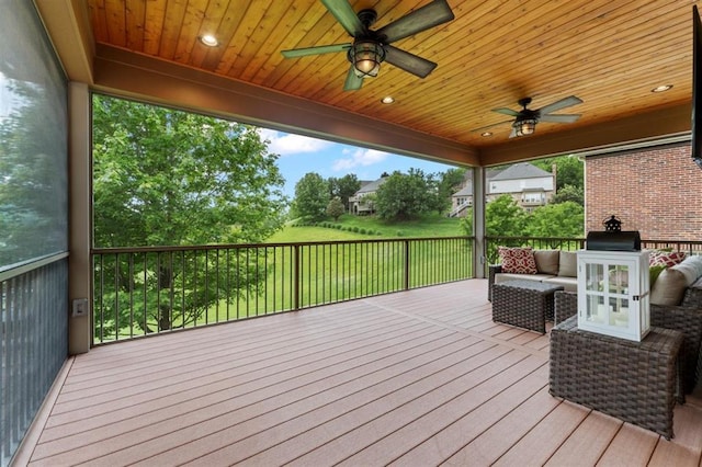 230 Merlot Ln, Saint Albans, MO 63073 - wooden deck with ceiling fan and outdoor lounge area