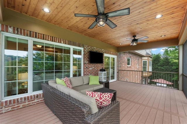 230 Merlot Ln, Saint Albans, MO 63073 - wooden deck featuring a ceiling fan and an outdoor hangout area