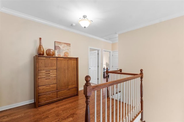 230 Merlot Ln, Saint Albans, MO 63073 - hallway featuring an upstairs landing, wood finished floors, ornamental molding, and baseboards
