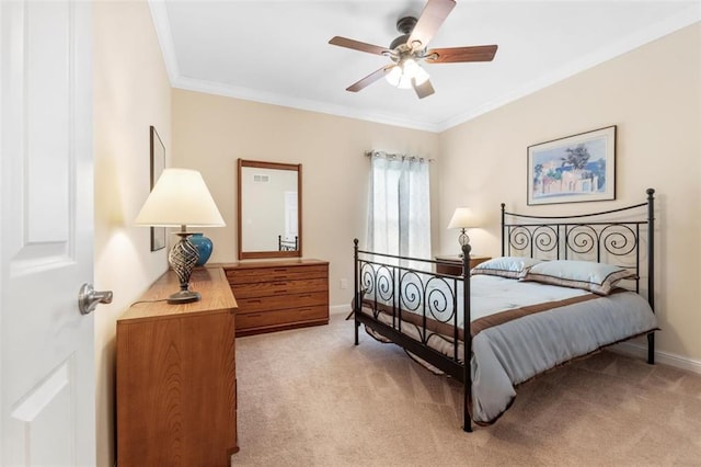 230 Merlot Ln, Saint Albans, MO 63073 - bedroom featuring ornamental molding, light carpet, baseboards, and a ceiling fan