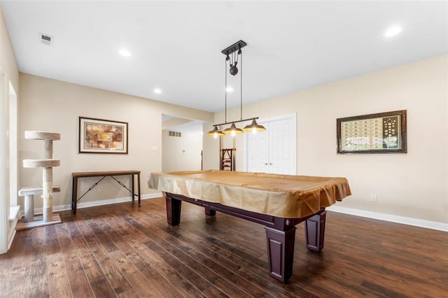 230 Merlot Ln, Saint Albans, MO 63073 - playroom featuring billiards, dark wood-style floors, baseboards, and recessed lighting