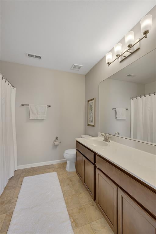 1051 Timber Creek Ln, Imperial, MO 63052 - bathroom featuring vanity, toilet, baseboards, tile patterned flooring, and a shower with shower curtain