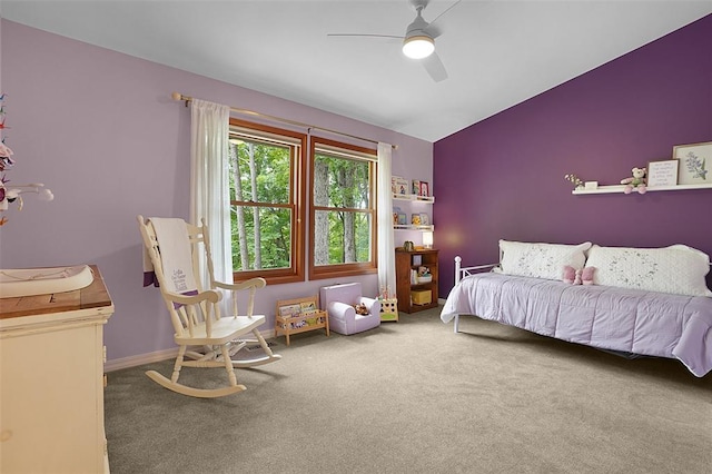 19072 Bear Trail Rd, Glencoe, MO 63038 - bedroom featuring carpet flooring, lofted ceiling, ceiling fan, and baseboards
