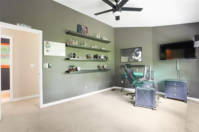 19072 Bear Trail Rd, Glencoe, MO 63038 - home office with carpet, ceiling fan, and baseboards