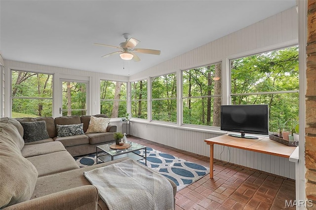 19072 Bear Trail Rd, Glencoe, MO 63038 - sunroom with a ceiling fan, an outdoor living space, and healthy amount of natural light
