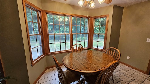 189 County Road 657, Cape Girardeau, MO 63701 - dining room featuring baseboards, ceiling fan, healthy amount of natural light, and stone tile flooring