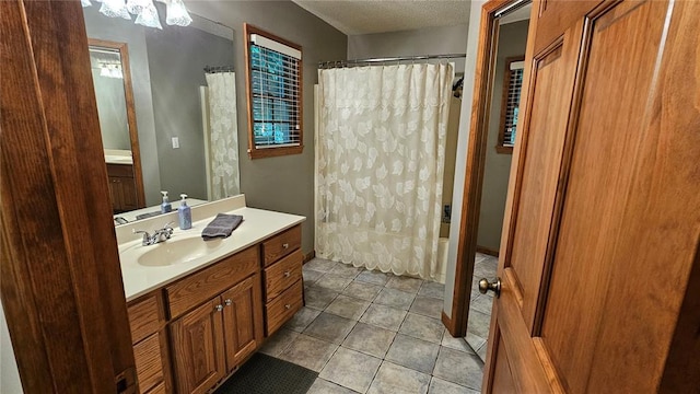 189 County Road 657, Cape Girardeau, MO 63701 - full bath with vanity, tile patterned floors, shower / tub combo with curtain, and a textured ceiling