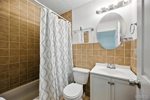 8544 Lake Dr, Cedar Hill, MO 63016 - full bathroom featuring tile walls, vanity, and shower / tub combo with curtain