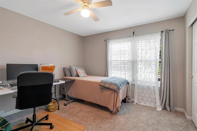 140 Glen Forest Dr, Troy, MO 63379 - bedroom featuring an office area, light colored carpet, and a ceiling fan