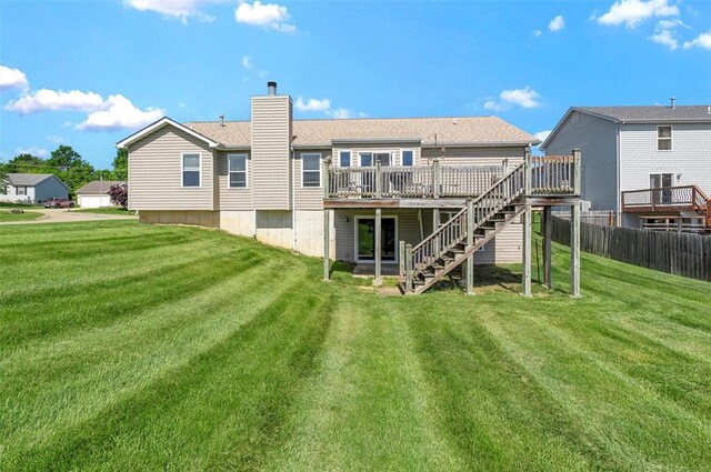 140 Glen Forest Dr, Troy, MO 63379 - rear view of property with a deck, a chimney, and stairway
