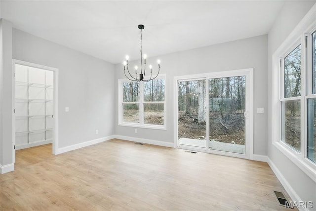 31998 Fairway Dr N, Foristell, MO 63348 - unfurnished dining area with a chandelier and light wood-style flooring