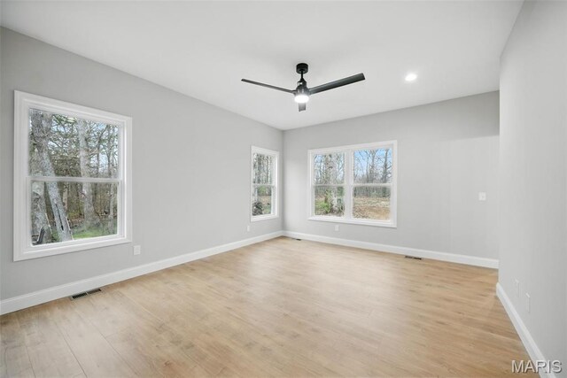 31998 Fairway Dr N, Foristell, MO 63348 - spare room with ceiling fan, light wood-type flooring, and recessed lighting