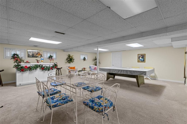 308 Wildbrier Dr, Ballwin, MO 63011 - game room with carpet flooring, a drop ceiling, baseboards, and pool table