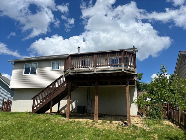3060 Laurel Village Cir, Saint Peters, MO 63376 - rear view of house with a deck, stairway, and central AC unit