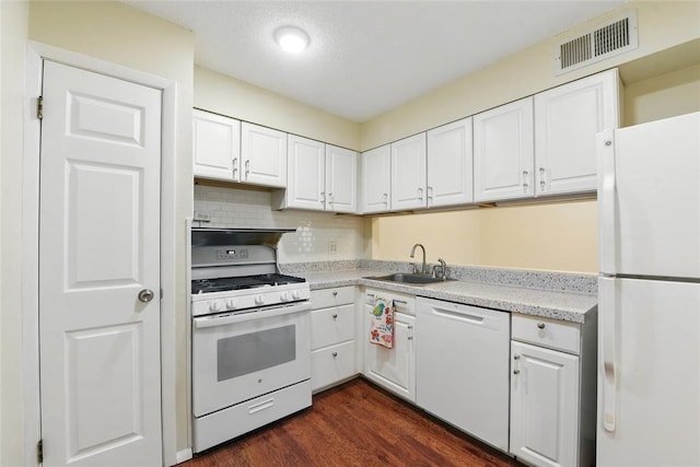 444 N Clay Ave Unit 2N, Kirkwood, MO 63122 - kitchen featuring white appliances, a sink, dark wood-style flooring, white cabinetry, and light countertops