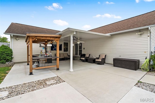 8 Baron Ridge Ct, Ofallon, MO 63366 - view of patio featuring ceiling fan and an outdoor hangout area